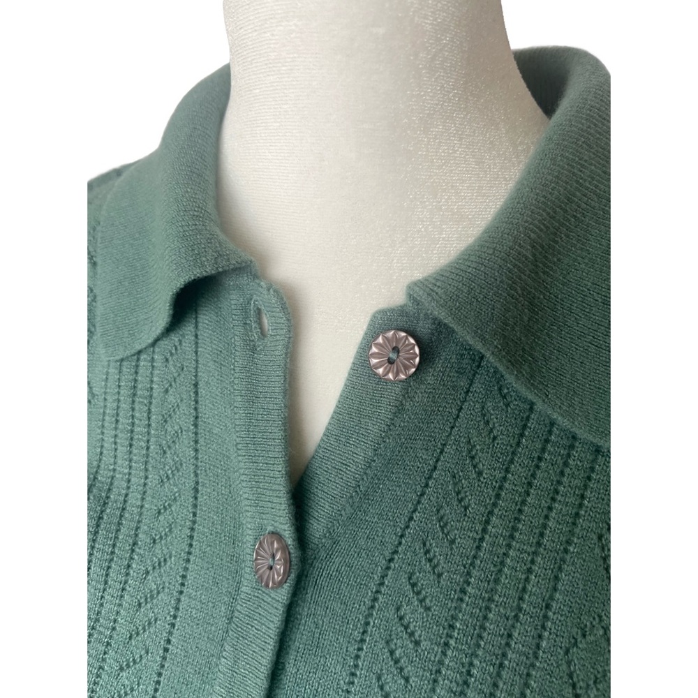 VINTAGE Koret Knit Sweater | Petite Large Mint Sage Green Collared Cardigan
